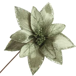Lush Sage Poinsettia Flower Stem with Sequin Trim Christmas Flowers|