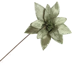 Lush Sage Poinsettia Flower Stem with Sequin Trim Christmas Flowers|
