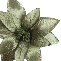 Lush Sage Poinsettia Flower Stem with Sequin Trim Christmas Flowers|