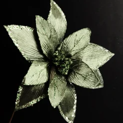 Lush Sage Poinsettia Flower Stem with Sequin Trim Christmas Flowers|
