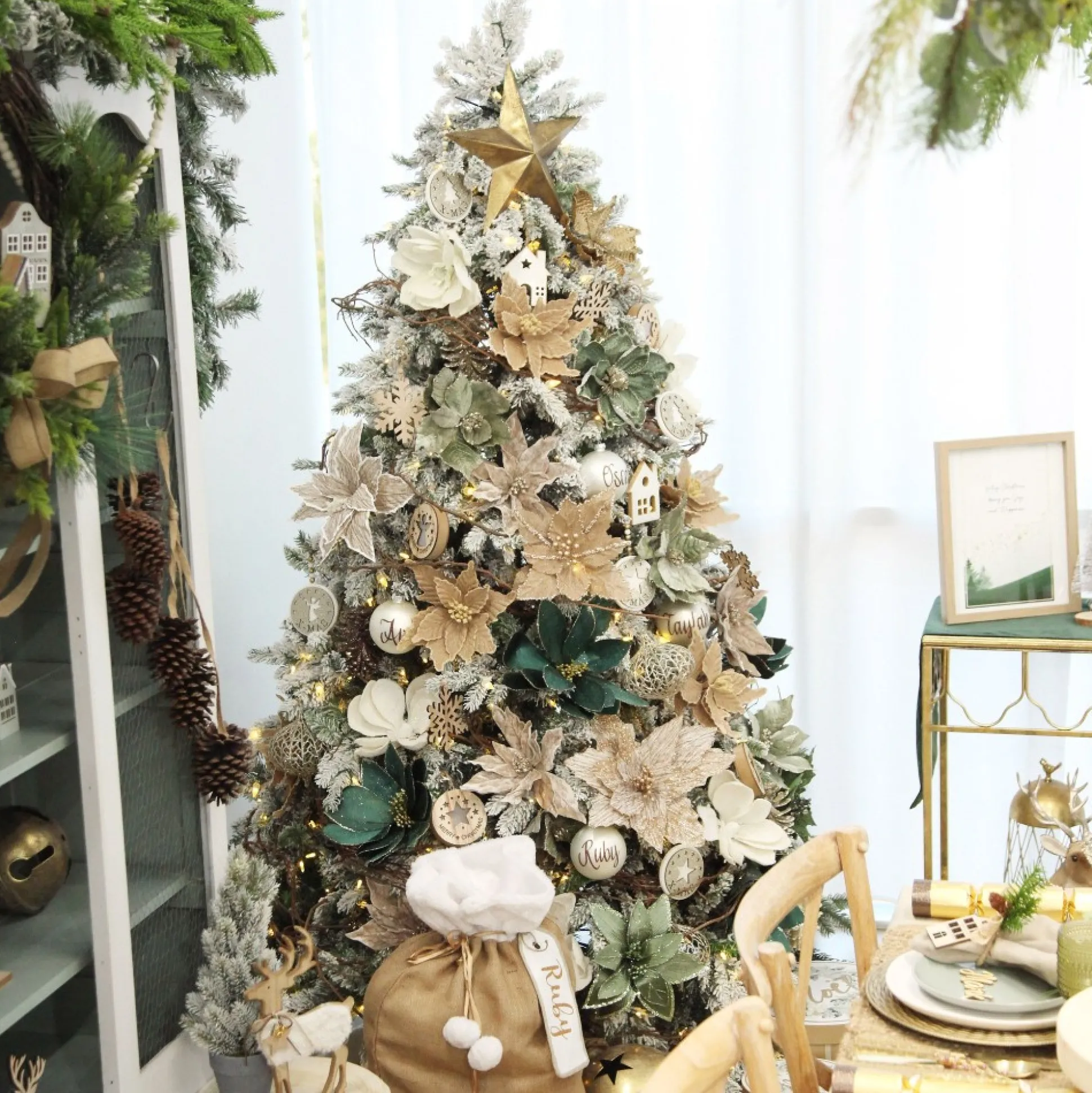 Lush Sage Poinsettia Flower Stem with Sequin Trim Christmas Flowers|