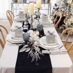 Luxe Navy Blue Velvet Lined Table Runner Christmas Table Decor|