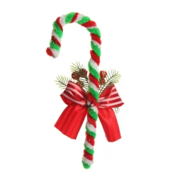 Medium Chenille Stick Christmas Candy Cane with Pine and Berries - Set of 2 Christmas Tree Decorations|