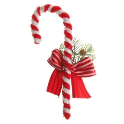 Medium Chenille Stick Christmas Candy Cane with Pine and Berries - Set of 2 Christmas Tree Decorations|