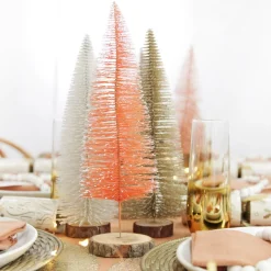 Medium Coral Wire Christmas Tree with Wood Base Table Top Christmas Trees|
