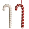 Medium Glitter with Braid and Twine Candy Cane Christmas Decoration - Set of 2 Christmas Tree Decorations|