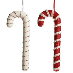 Medium Glitter with Braid and Twine Candy Cane Christmas Decoration - Set of 2 Christmas Tree Decorations|