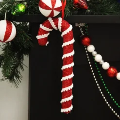 Medium Glitter with Braid and Twine Candy Cane Christmas Decoration - Set of 2 Christmas Tree Decorations|