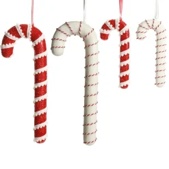 Medium Glitter with Braid and Twine Candy Cane Christmas Decoration - Set of 2 Christmas Tree Decorations|