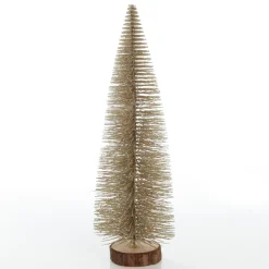 Medium Gold Bottle Brush Christmas Tree on Wooden Base Table Top Christmas Trees|