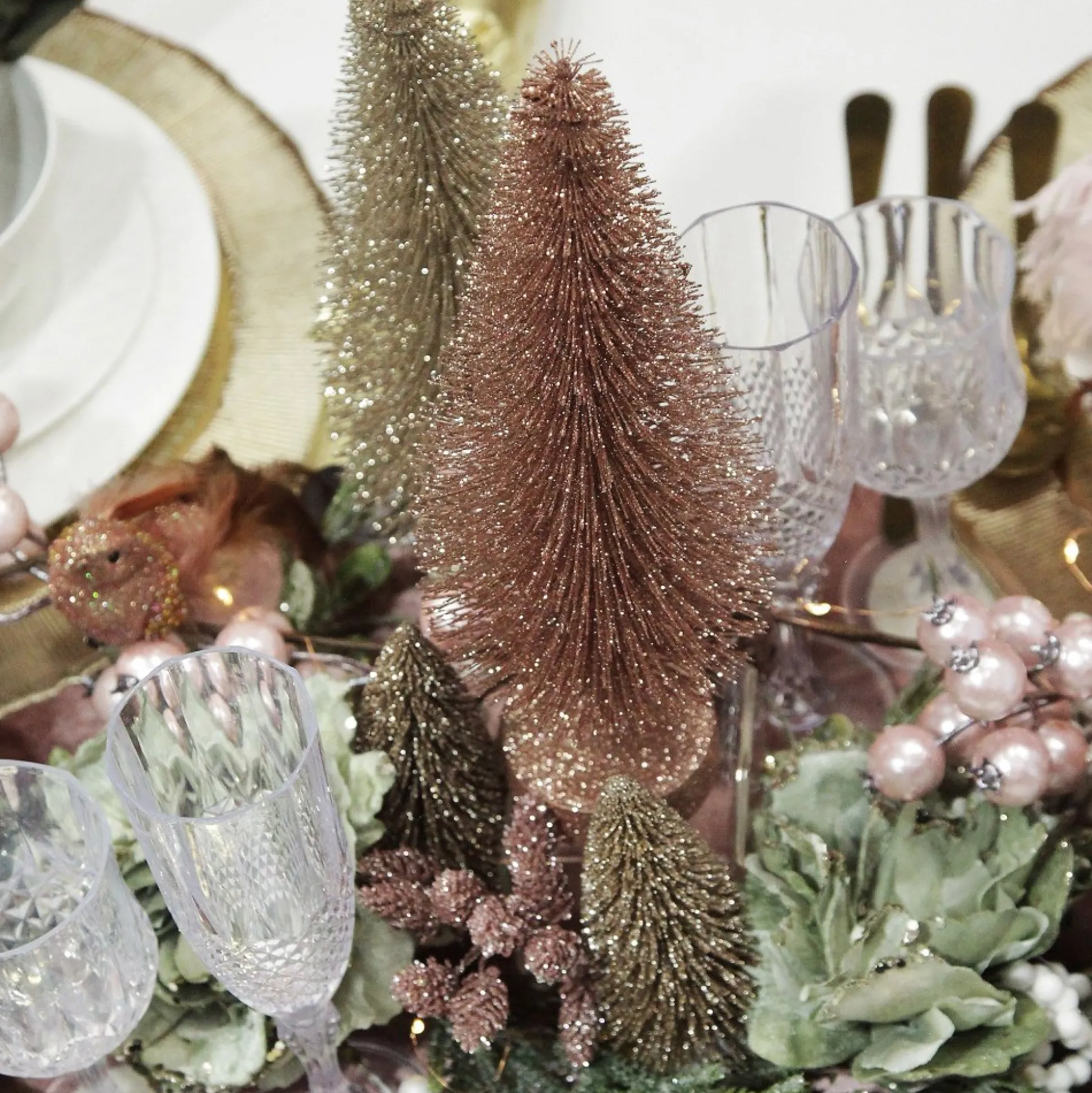 Medium Rose Gold Glitter Bottle Brush Christmas Tree Table Top Christmas Trees|