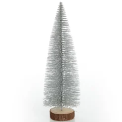 Medium Silver Bottle Brush Christmas Tree on Wooden Base Table Top Christmas Trees|
