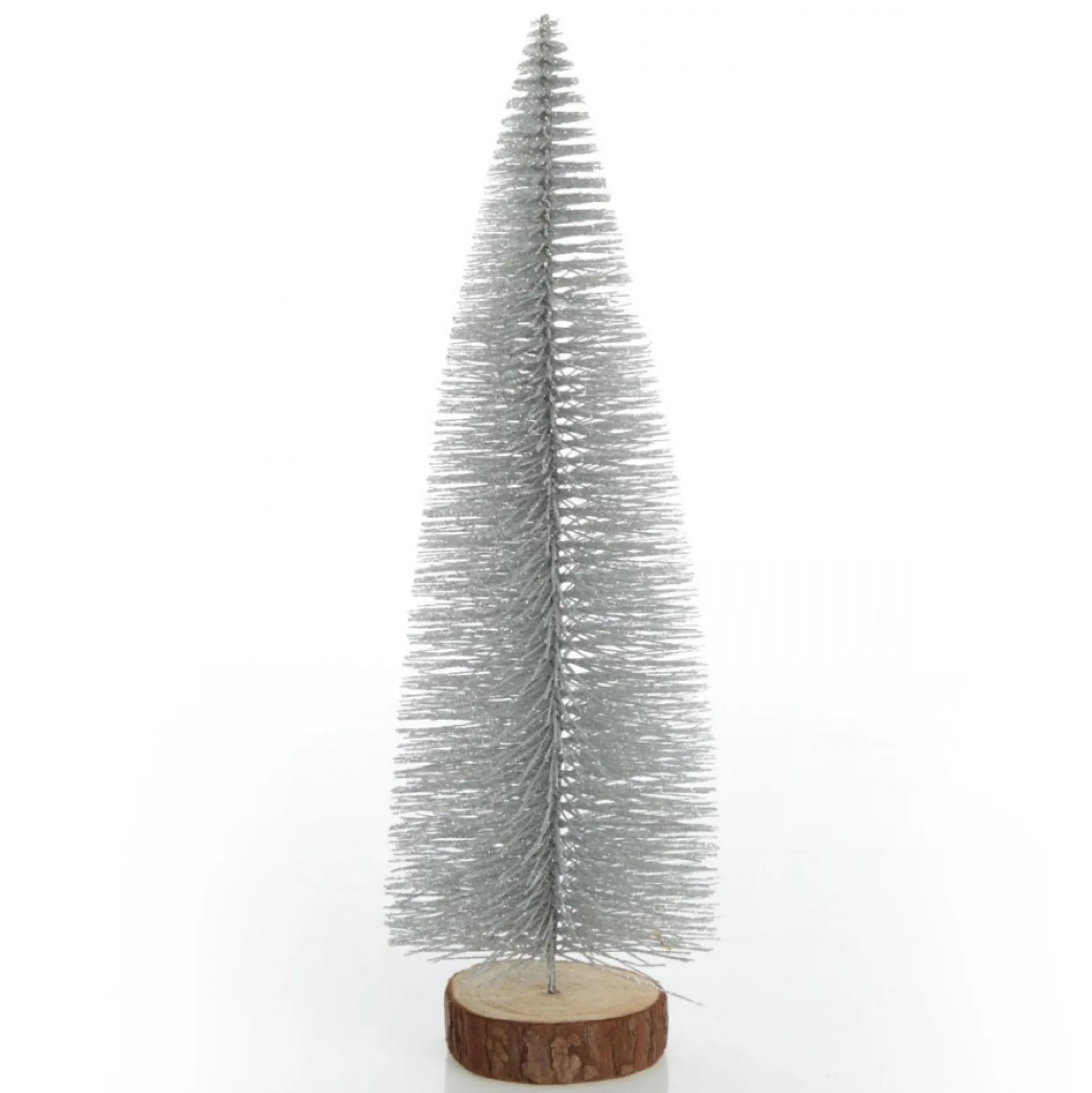 Medium Silver Bottle Brush Christmas Tree on Wooden Base Table Top Christmas Trees|