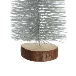 Medium Silver Bottle Brush Christmas Tree on Wooden Base Table Top Christmas Trees|