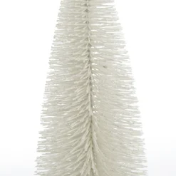 Medium White Bottle Brush Christmas Tree on Wooden Base Table Top Christmas Trees|
