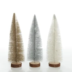 Medium White Bottle Brush Christmas Tree on Wooden Base Table Top Christmas Trees|