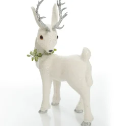 Medium White Sisal Standing Deer with Silver Glitter Antlers Christmas Birds And Animals|