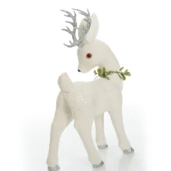 Medium White Sisal Standing Deer with Silver Glitter Antlers Christmas Birds And Animals|