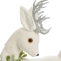 Medium White Sisal Standing Deer with Silver Glitter Antlers Christmas Birds And Animals|