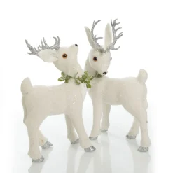 Medium White Sisal Standing Deer with Silver Glitter Antlers Christmas Birds And Animals|