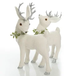 Medium White Sisal Standing Deer with Silver Glitter Antlers Christmas Birds And Animals|