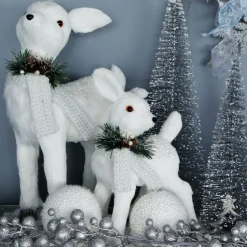 Medium White Sisal Standing Deer with White Glitter Highlights Christmas Birds And Animals|