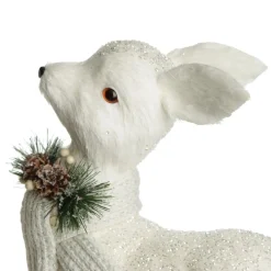 Medium White Sisal Standing Deer with White Glitter Highlights Christmas Birds And Animals|