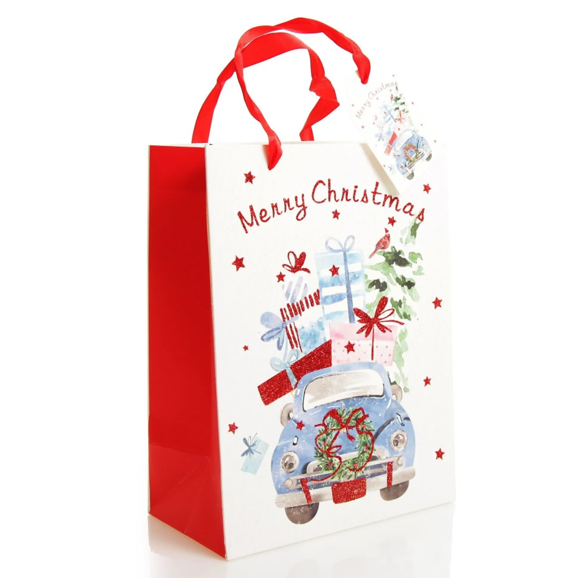 Merry Christmas Gift Bag - Blue Car with Presents Gift Wrap, Boxes, Bags & Tags|