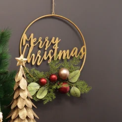 Merry Christmas Metal Hoop wth Florals Christmas Wreaths|