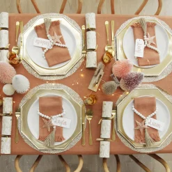 Metallic Gold Christmas Charger Plate with Bamboo Pattern Trim Christmas Table Decor|