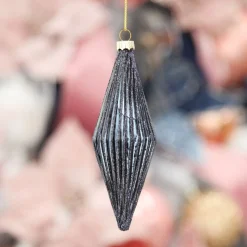 Midnight Blue Ribbed Teardrop Christmas Bauble Decorative Christmas Baubles|