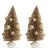 Mini Antique Gold Bottle Brush Tree with Pearls - Set of 2 Table Top Christmas Trees|