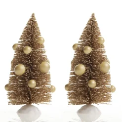 Mini Antique Gold Bottle Brush Tree with Pearls - Set of 2 Table Top Christmas Trees|