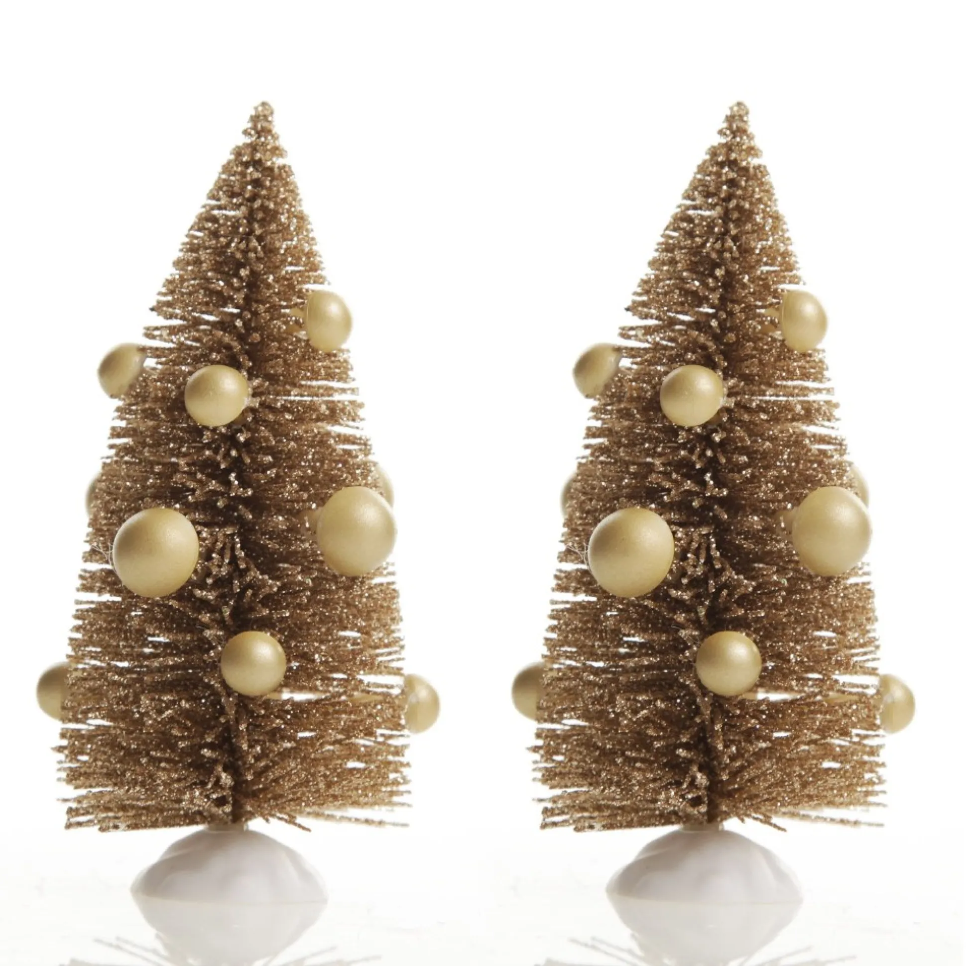 Mini Antique Gold Bottle Brush Tree with Pearls - Set of 2 Table Top Christmas Trees|