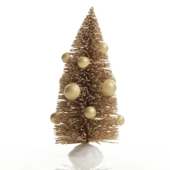 Mini Antique Gold Bottle Brush Tree with Pearls - Set of 2 Table Top Christmas Trees|