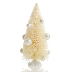 Mini Ivory Bottle Brush Tree with Pearls - Set of 2 Table Top Christmas Trees|