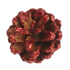 Mini Red Glitter Tipped Natural Pincones - Pack of 9 Pinecones And Acorns|