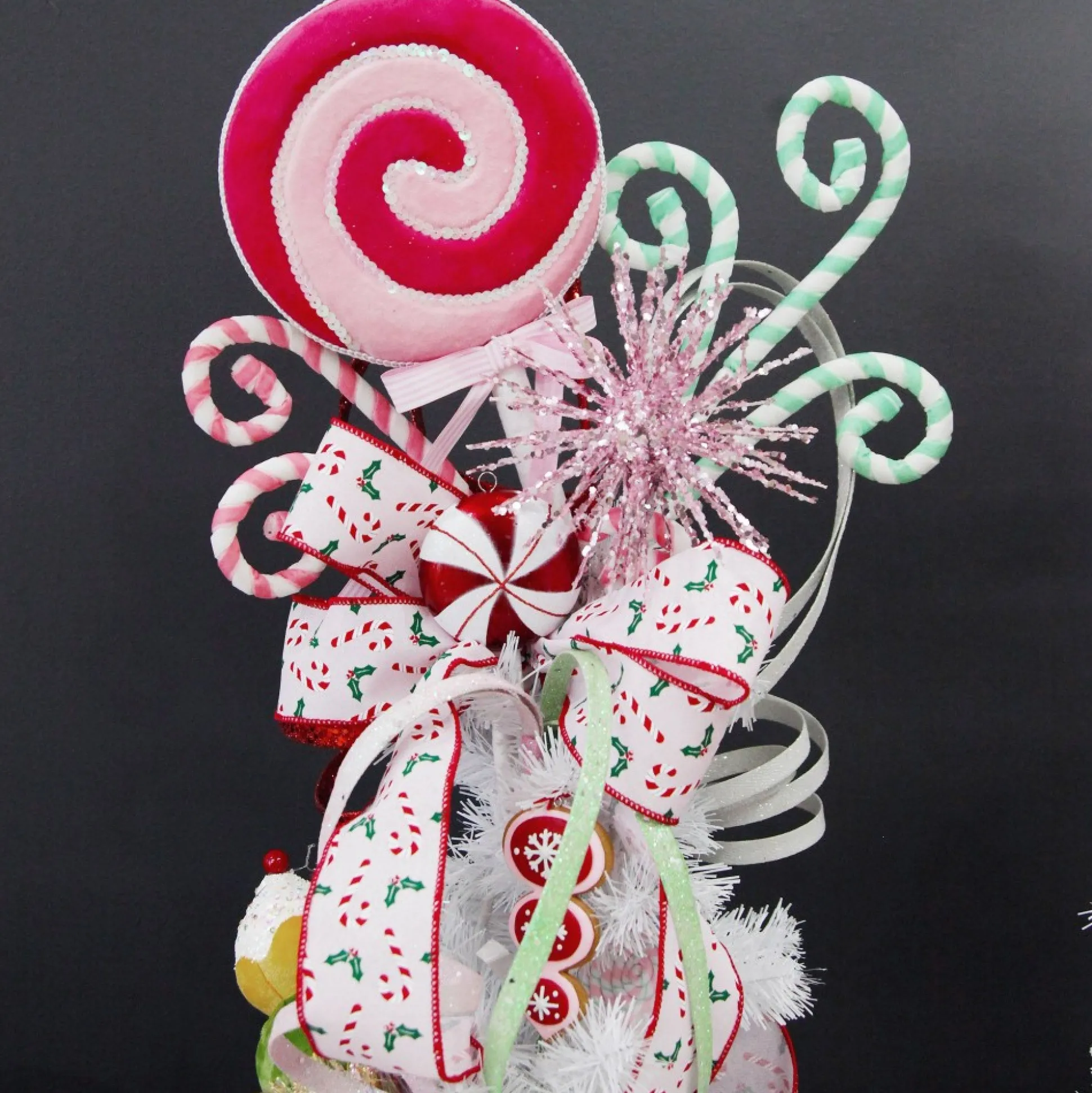 Mint and White Velvet Candy Cane Pick Christmas Tree Picks|