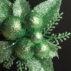 Mint Glitter Ball and Leaf Pick - Set of 2 Christmas Pick|Mint Glitter Ball And Leaf Pick - Set Of 2