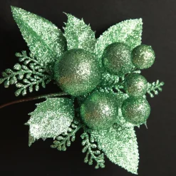 Mint Glitter Ball and Leaf Pick - Set of 2 Christmas Pick|Mint Glitter Ball And Leaf Pick - Set Of 2