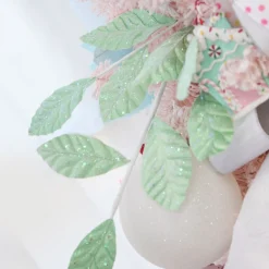 Mint Green Glitter Leaf Spray Christmas Pick|