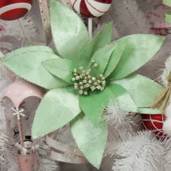 Mint Green Lily Flower Stem with Gold Glitter Trim Christmas Flowers|