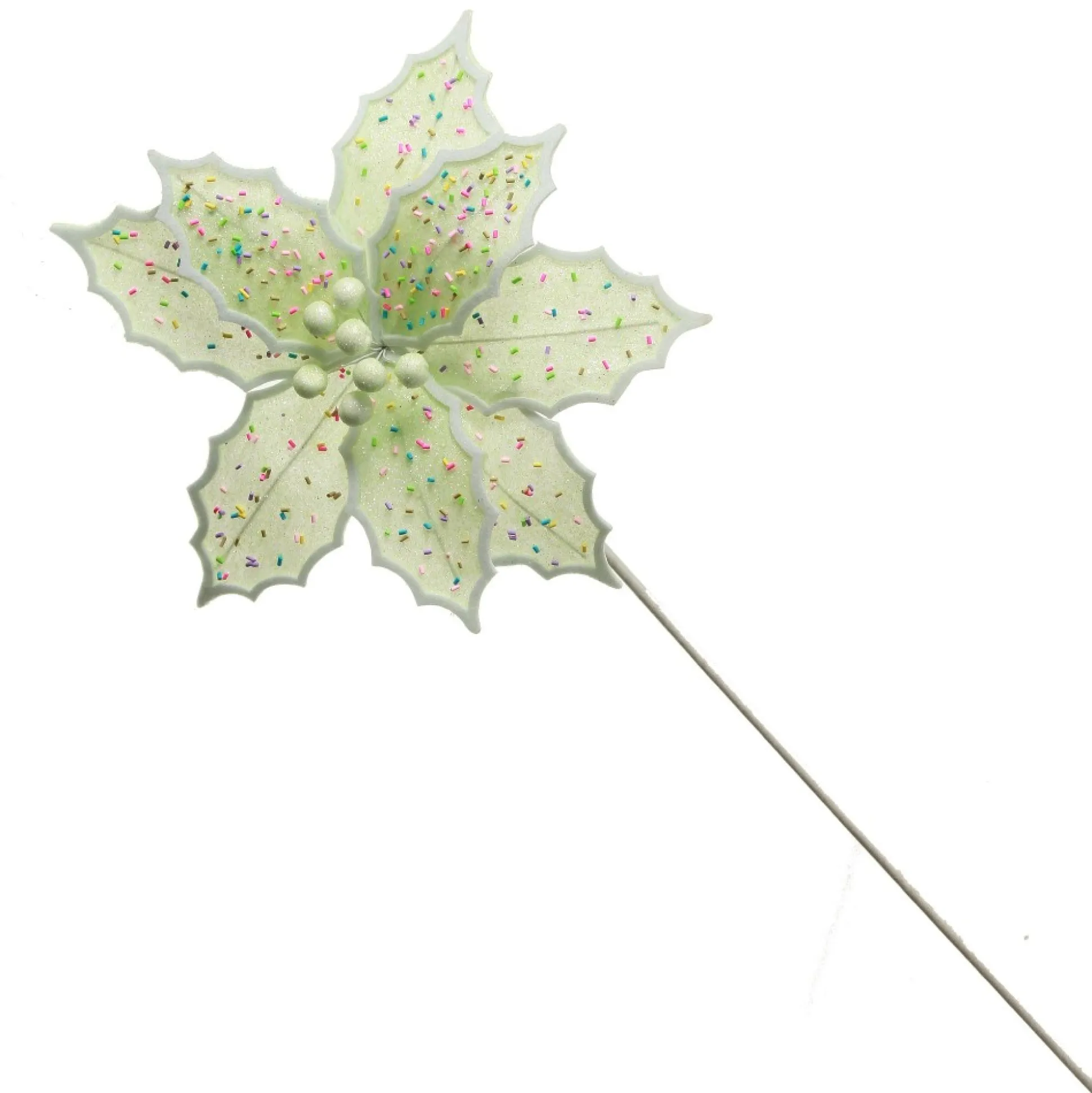Mint Green Poinsettia Flower Stem with Multicoloured Sprinkles Christmas Flowers|
