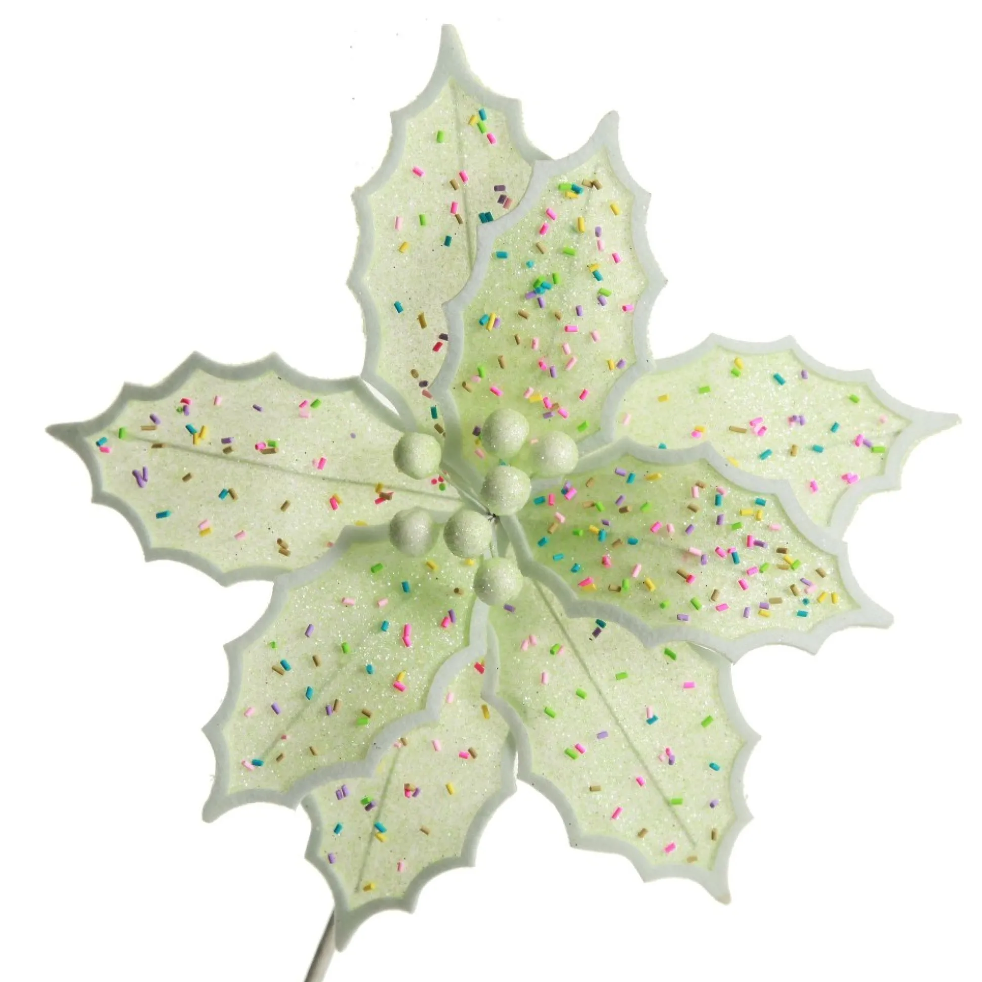 Mint Green Poinsettia Flower Stem with Multicoloured Sprinkles Christmas Flowers|