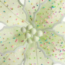 Mint Green Poinsettia Flower Stem with Multicoloured Sprinkles Christmas Flowers|