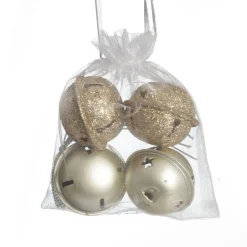 Mixed Finish Gold 4cm Jingle Bell Decorations - Bag of 4 Christmas Bells And Bows|