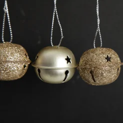 Mixed Finish Gold 4cm Jingle Bell Decorations - Bag of 4 Christmas Bells And Bows|