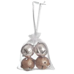 Mixed Finish Rose Gold 4cm Jingle Bell Decorations - Bag of 4 Christmas Bells And Bows|