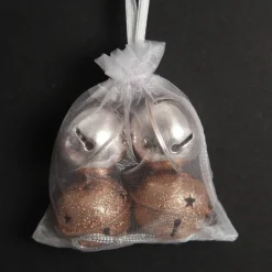Mixed Finish Rose Gold 4cm Jingle Bell Decorations - Bag of 4 Christmas Bells And Bows|