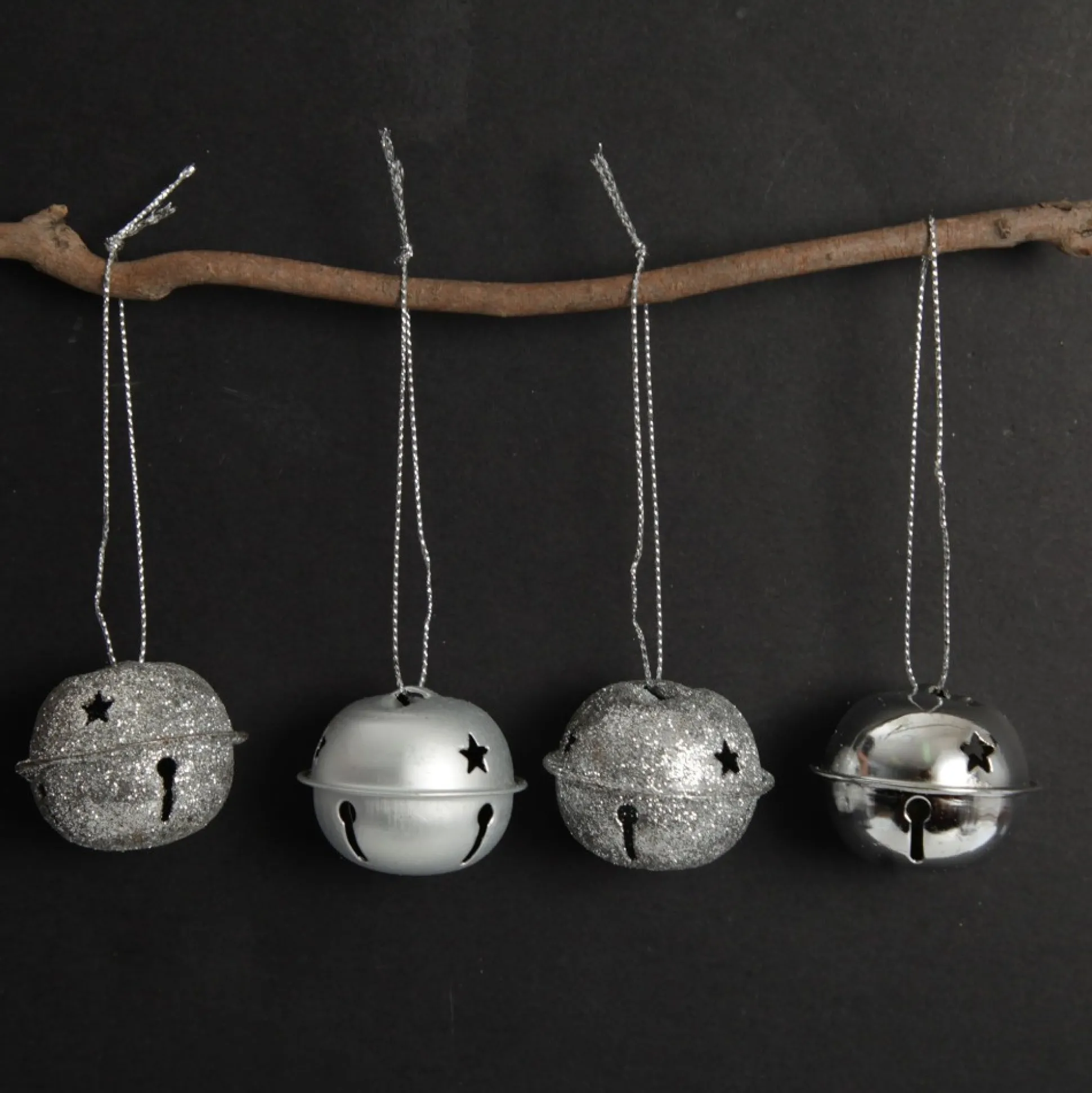 Mixed Finish Silver 4cm Jingle Bell Decorations - Bag of 4 Christmas Bells And Bows|